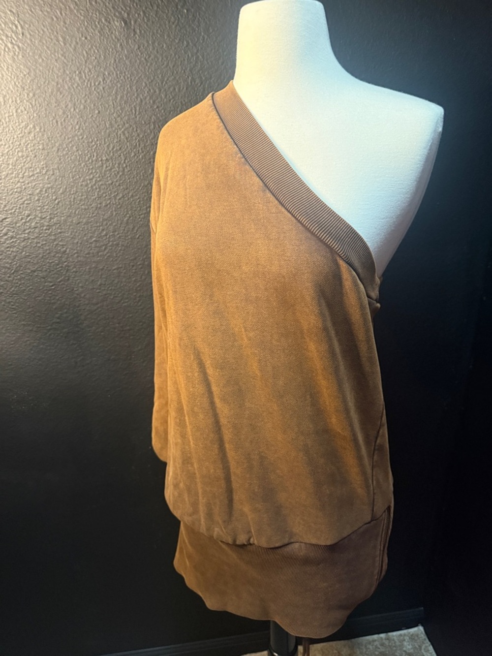 Retrofete One-Shoulder Helena Cognac Mini Sweatshirt Dress - M